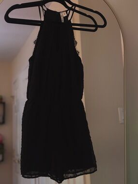 Francesca's Collections Black Halter Lace-Trim Mini Dress